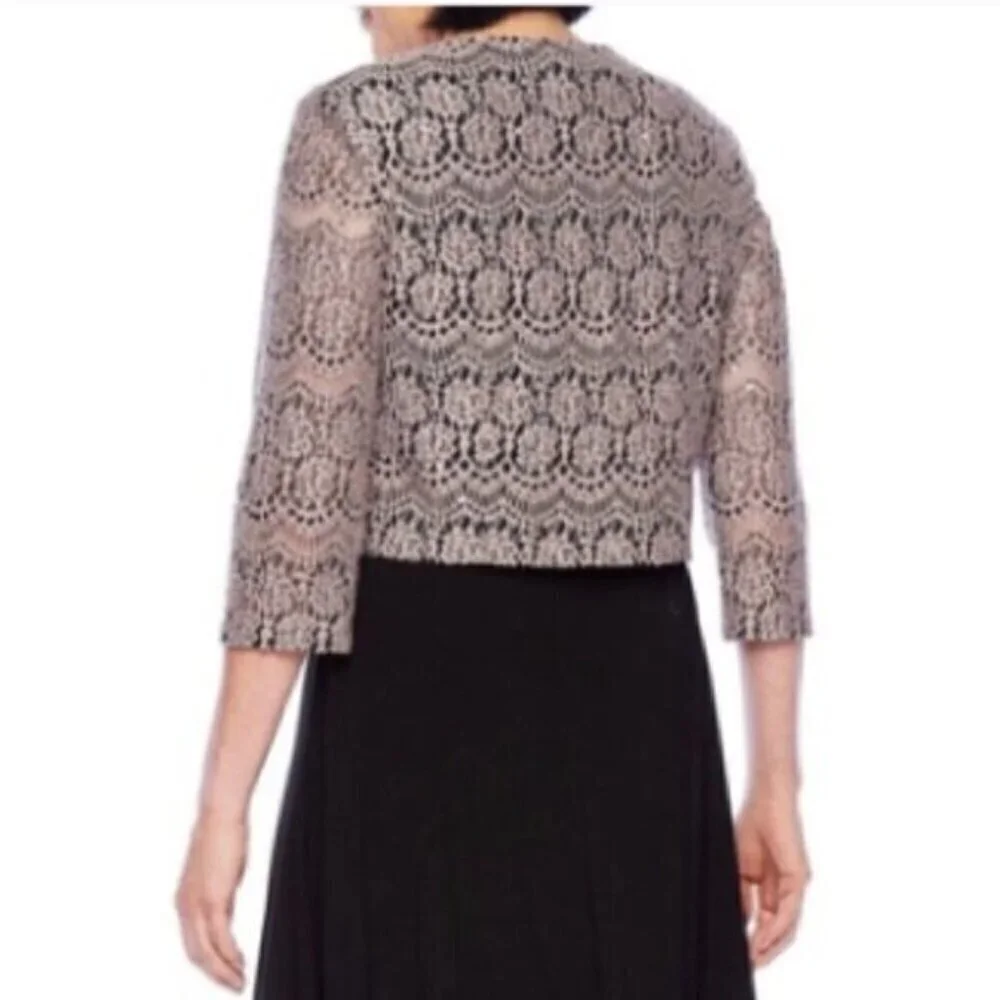 JESSICA HOWARD Tan/Black Lace Shrug Cardigan, 12P